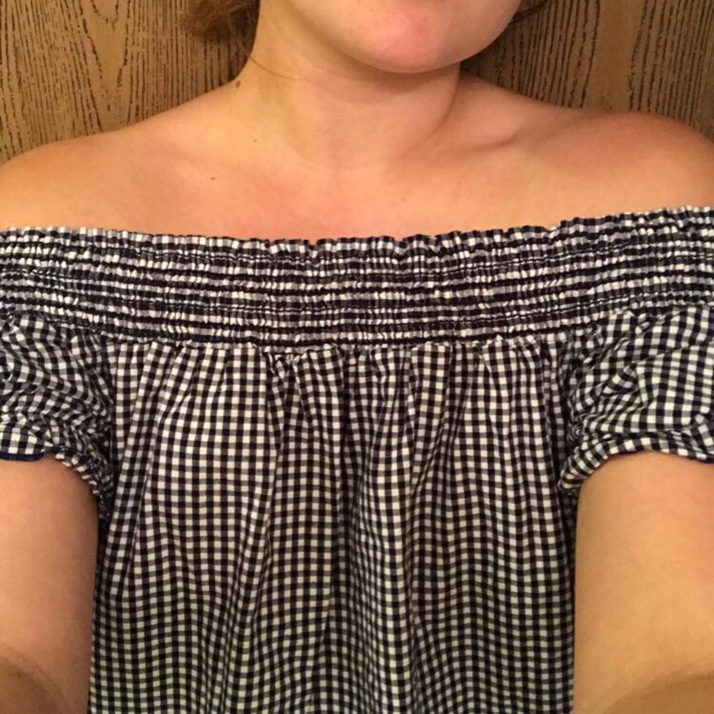 Navy and white gingham top